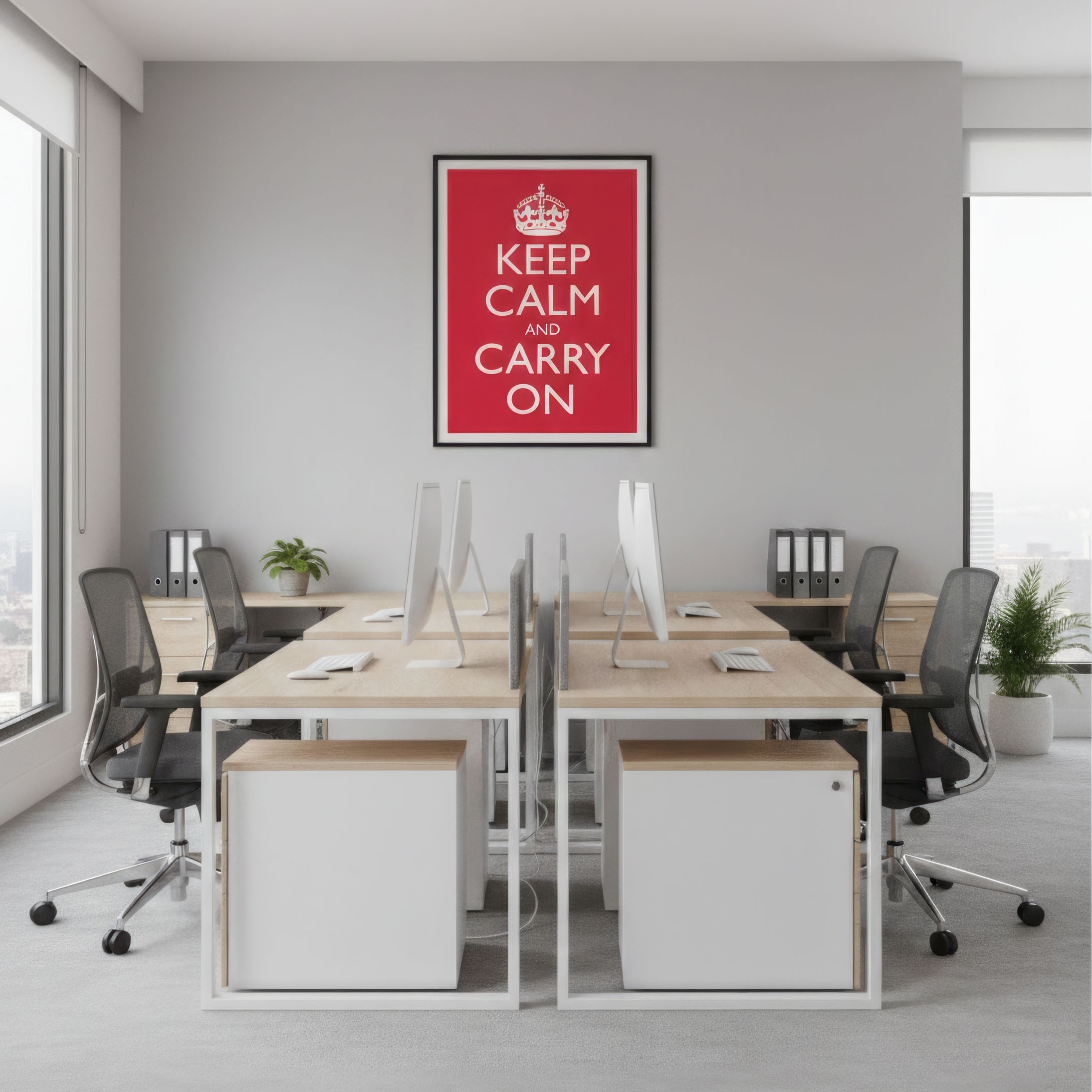 KEEP CALM AND CARRY ON wall art print in contemporary home office